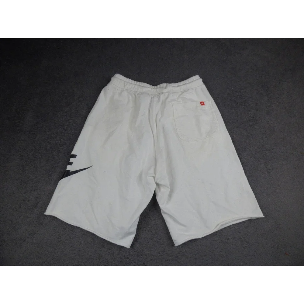 Nike Mens Sportswear French Terry Alumni Shorts White Black Logo AR2375-100 M